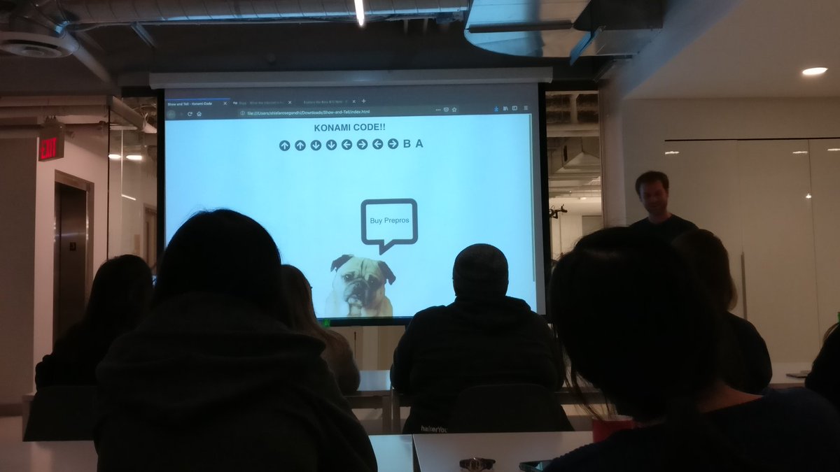 ngandy_'s tweet photo. Some great awesome Show and Tell topics! Love the dug cameos! Good job group3! 🙌 #cohort20 #showandpug #prepros @hackeryou https://t.co/i2TJKJpGBZ
