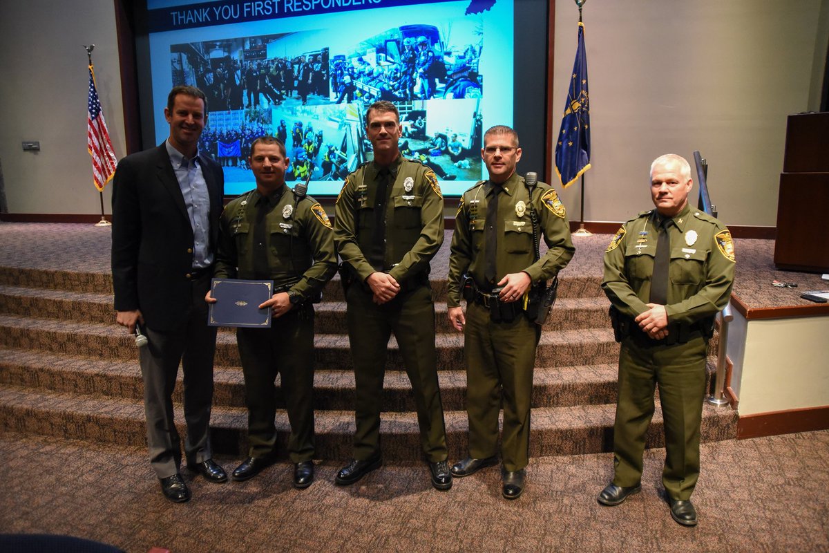 IDHS's tweet photo. Today, IDHS recognized and thanked several Hoosier first responders for their selfless service during deployments to support response efforts following natural disasters throughout the country in 2018. Thank you for representing the State of Indiana! https://t.co/Gpoqdi2zY4
