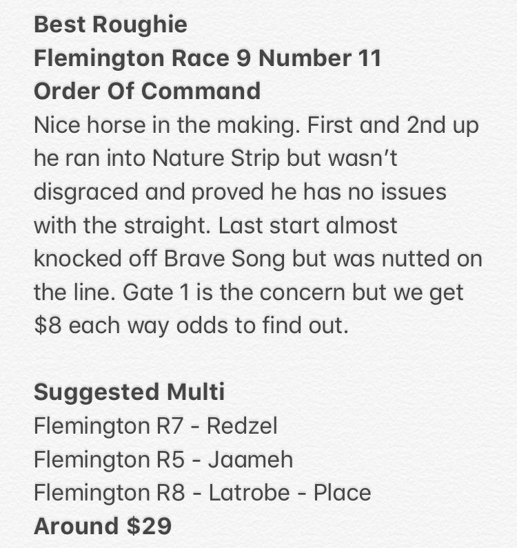 tetleys_tips's tweet photo. #MackinnonStakes Day 2018 @FlemingtonVRC Tips and thoughts on a great day’s racing. 
#bestbets #horseracingtips #racingtips #someonegivemeajob @Racing @Punters @sportsbetcomau @tabcomau @ladbrokescomau https://t.co/lLiKlXAbQB