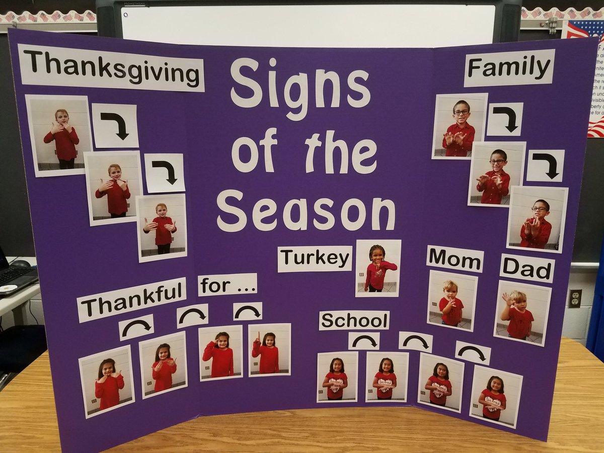 BritatheMs's tweet image. A new project ... Signs of the Season! This is one way of teaching ASL to our school community! Swipe for a sneak peak at the latest edition! #theCLESway #signsoftheseason #asl #deaf #deafed #deafeducation #weusesign #kidsteachingotherkids #Thanksgiving #lovemyjob #grateful #asl