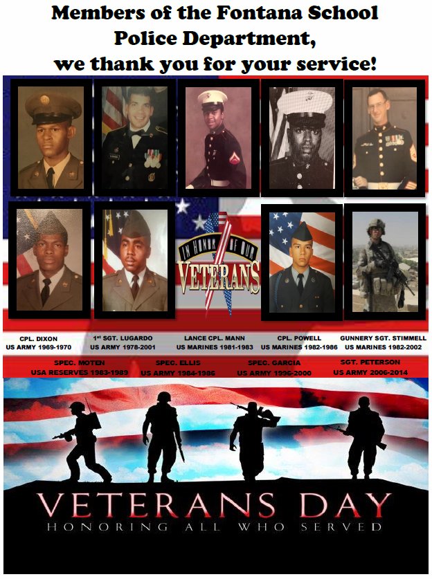 To our Veterans past and present, the Fontana School Police Department sincerely thanks you! 🇺🇸 #VeteransDay2018 #Veterans #Fontana #fontanaschoolpolice @ChiefSissac  <a href="/FontanaUnified/">Fontana Unified</a>