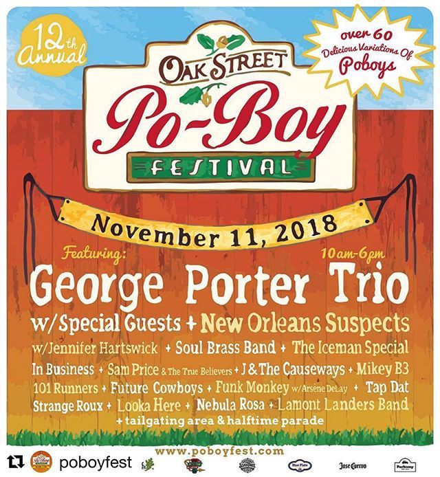 <a href="/oakstreetnola/">Oak Street</a> <a href="/poboyfest/">Oak Street Po-Boy Festival</a> is Sunday! come eat some dope sandos and listen to some great music! see yall out there! #oakstreet #nola #poboyfest