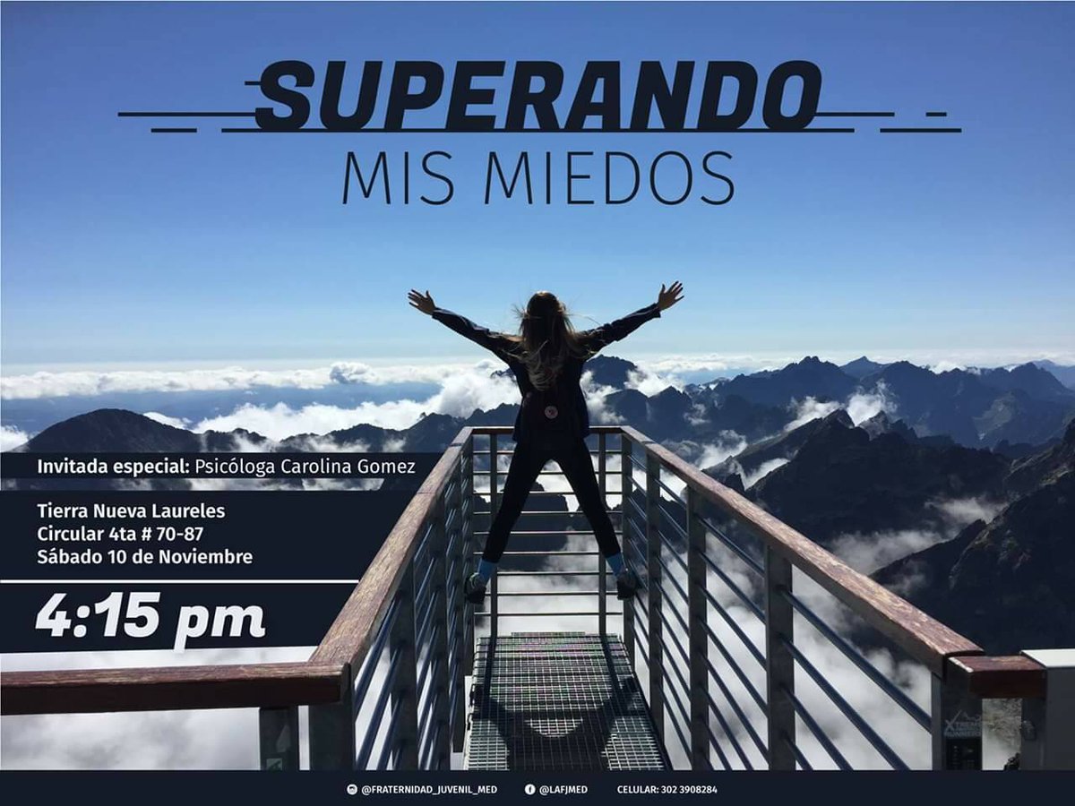 MinutodeDiosMed's tweet photo. "Así que no temas, porque yo estoy contigo;
no te angusties, porque yo soy tu Dios.
Te fortaleceré y te ayudaré;
te sostendré con mi diestra victoriosa." Isaías 41:10
¡Te esperamos este sábado! No faltes.

#JuntoaDios #FraternidadJuvenil #MinutodeDios #Superandomismiedos #SomosFJ https://t.co/0WLIkiUbwx
