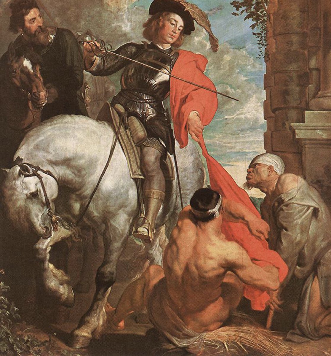 In een van de bekendste verhalen over Sint Maarten deelt hij met zijn zwaard zijn mantel in tweeen voor een armlastige. 
De term palliatieve zorg stamt waarschijnlijk van dit verhaal af: mantel in latijn is ‘pallium’.