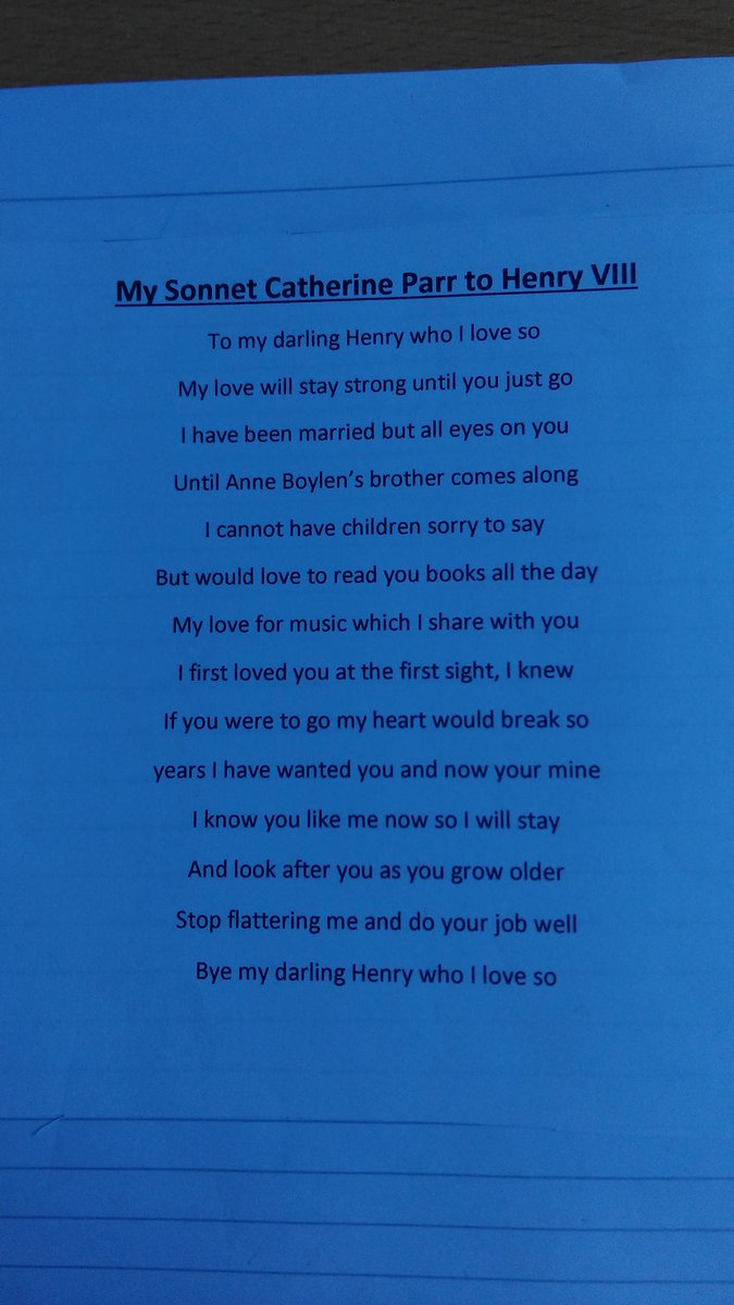 When your year 8s take on the challenge of writing a sonnet from Henry VIII or his wife... they rise to the challenge #catchthisconfidence