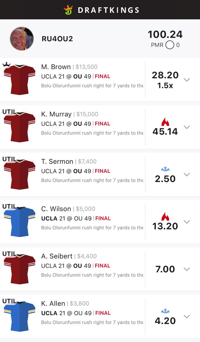 DFStradamus's tweet photo. College Football DFS Day Pass for Saturday $5. π9-2 RECORDπ Includes: Draft Kings and FanDuel Lineups. Deadline to purchase: Saturday 9AM CT #collegefootballlineups #fanduel #draftkings https://t.co/R7adjaVQGT