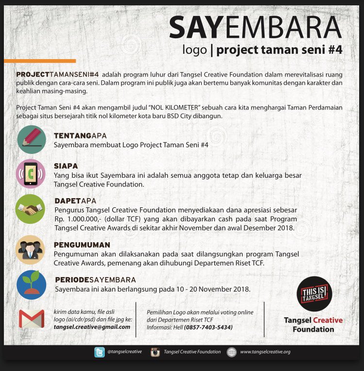 Sayembara ini dibuka seluasnya untuk memberi contoh bahwa khalayak bisa berpartisipasi menyumbang ide gagasan dan keahliannya dalam menyongsong program luhur kami, Project Taman Seni #4