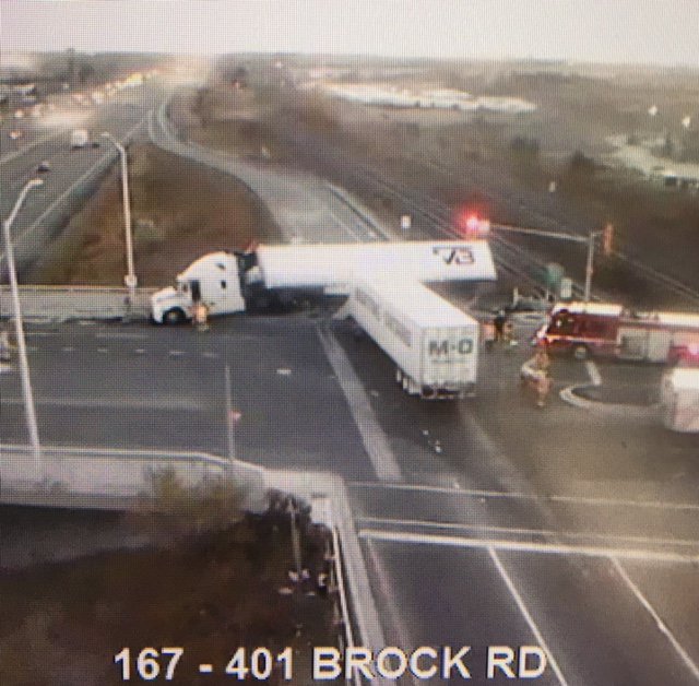 NewsRadioTO's tweet photo. COLLISION: NB/SB Brock Road closed at the 401. Brock Road ramps to the EB 401 blocked. Crews are on scene. https://t.co/NDQetr6b2S