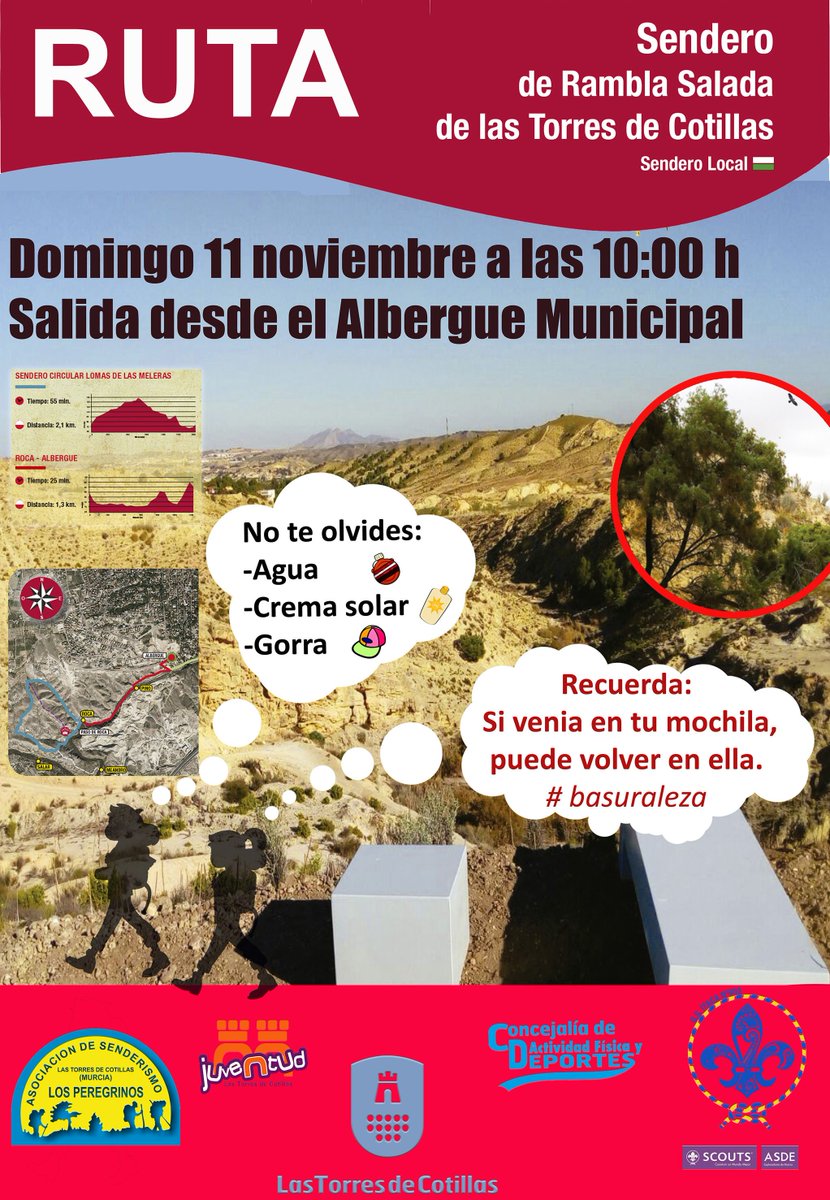 AytoLasTorresC's tweet photo. Mañana gran jornada para disfrutar de las mejoras de los senderos de la #RamblaSalada. Con salida del albergue municipal (10h), organizan Concejalía de Actividad Física y #Deportes, asociación de #senderismo ‘Los Peregrinos’ y grupo @ItacaScout603 ➡️ https://t.co/OIb1r0GJ7x https://t.co/qbfdjtmMXK