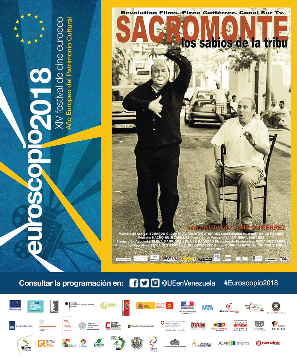 UEenVenezuela's tweet photo. Hoy sábado #10Nov inauguramos el Festival de Cine Europeo #Euroscopio2018 en la Isla de #Margarita, con la proyección (6:30 pm, Plaza de la Catedral de La Asunción) del documental español sobre flamenco "Sacromonte, los sabios de la tribu". ¡Están todos invitados! @CulturaES_VE https://t.co/qKoFGh9W85