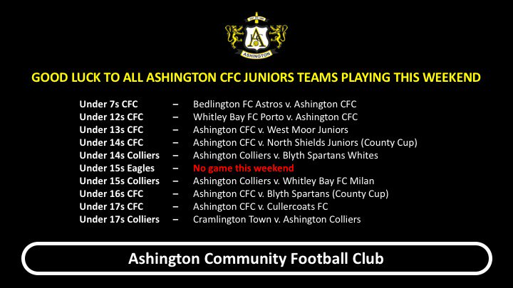 Ashington_FC's tweet photo. ASHINGTON CFC JUNIORS | Good luck to all of our Junior sides who have matches this weekend
#YourSupportCounts https://t.co/gBf6cbSNx1