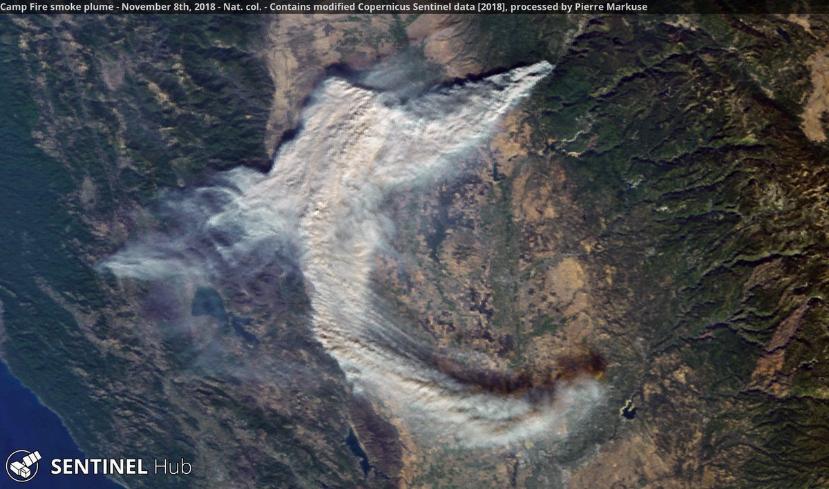 Sentinel-3 image of the Camp Fire smoke plume. Copernicus/Pierre Markuse
