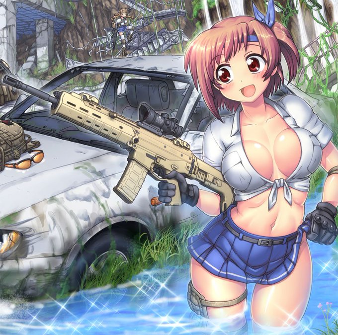 #いい銃の日
オリキャラちゃんたち🐷
#世紀末女子高生 