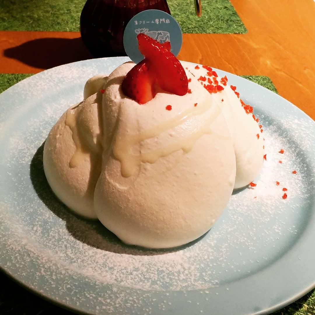 Mackee04 大阪の梅田に最近できたらしい 生クリーム専門店 Milk へ 全国に何店舗かあるうちの一つ 苺のシフォンケーキを注文 これはケーキ生地じゃなくて生クリームが本体 甘すぎずふわっとしたクリームをお口いっぱいに頬張ると死にたい