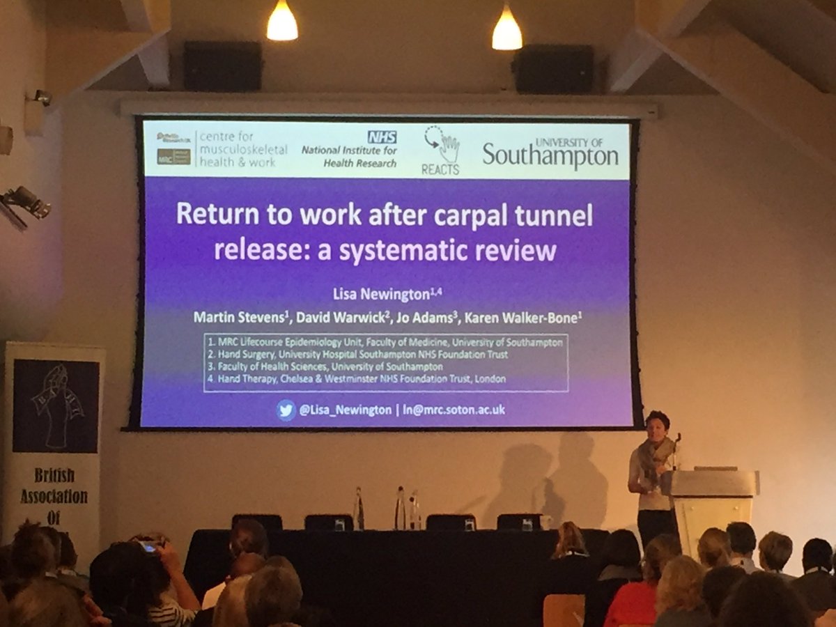 BAHTHandtherapy's tweet photo. #BAHT2018 @Lisa_Newington’s work on return to work following carpal tunnel surgery https://t.co/0s8nSdhdt1