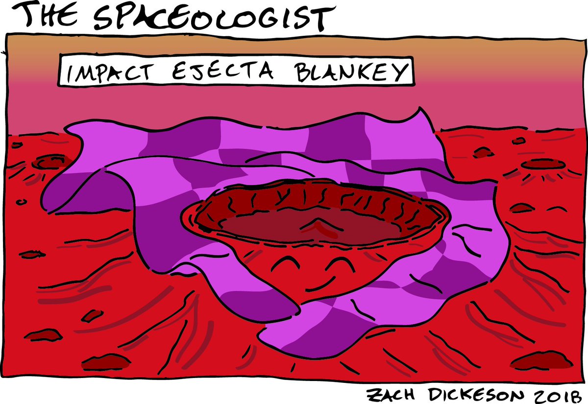 It's cold on Mars, so it's a good thing craters have cozy 'ejecta blankeys' to keep them warm. Thanks to @fegbutcher and her tweet about a typo she found in her thesis! #impactcrater #cozy #Mars #phdchat