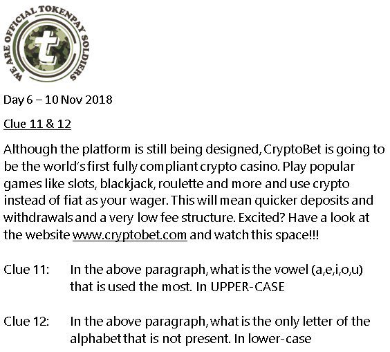 CryptoTweeterz's tweet photo. No fud or lies, will ever be true...
- use your head! and solve day 6's clue! @tokenpay #tpay #tpaysoldiers #future #saturday #treasurehunt #fundamentals #dont #change https://t.co/RDilOwCALk