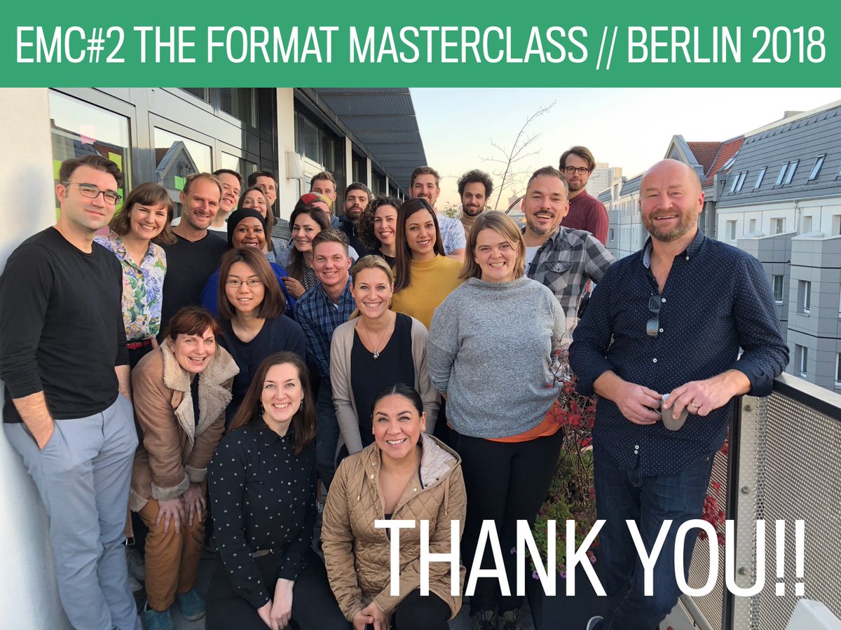 EMC_Academy's tweet photo. Thanks so much for a wonderful FORMAT MASTER CLASS 2018 in Berlin. The next EMC FORMAT MASTER CLASS will be held in 2019. Come and join us! See you in class 🤓📚
#emcmasterclass #networking #education #international #business #entertainment #formats #television #peertopeer https://t.co/ahAZW6zcn3