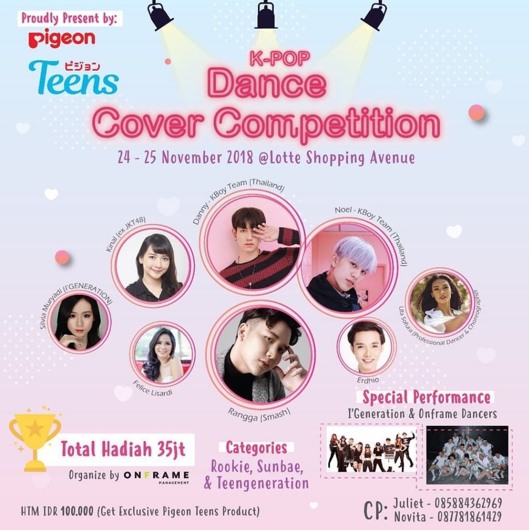 Catat tanggalnya! 
Datang dan ramaikan!

Ibu <a href="/kinalkinal/">Devi Kinal Putri</a> bakal jadi juri di acara Re-Launching Pigeon Teens KPOP Dance Cover Competition
24-25 november 2018 di Lotte Shopping Avenue

😆