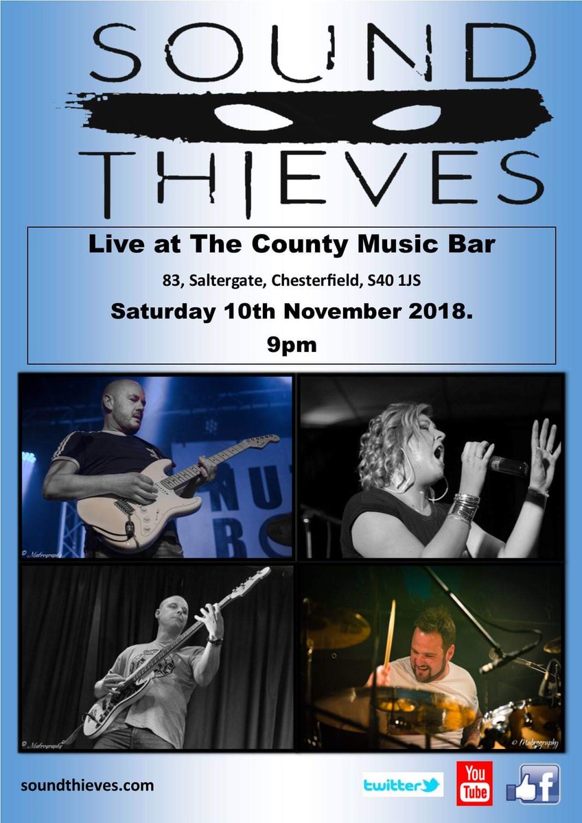 soundthieves1's tweet photo. Tonight live...@soundthieves1 live at the County Music Bar, Chesterfield. All welcome. 🤘 https://t.co/FmYvgGmxwi