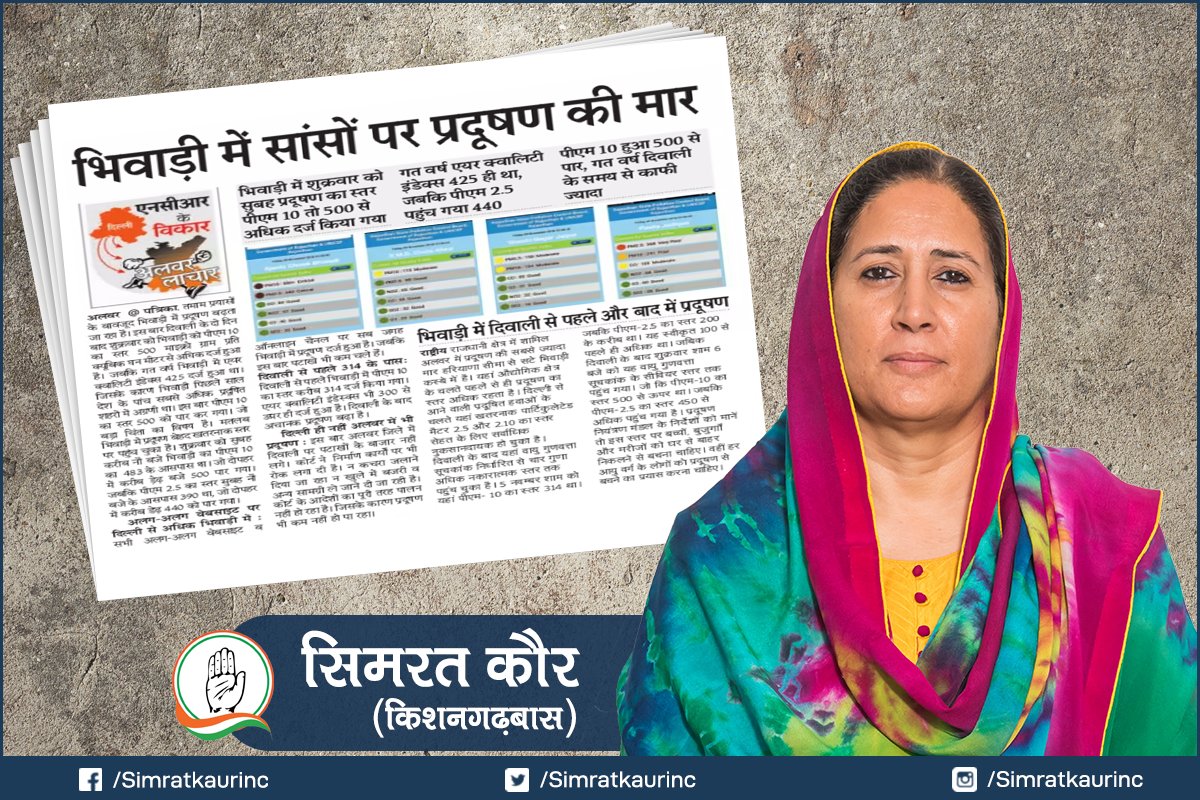 SimratKaurINC's tweet photo. प्रदूषण से अलवर बेहाल, नींदों में है भाजपा सरकार। #AlwarInDistress #VifalSarkar #CorruptGovernment https://t.co/aaf71PGhX7
