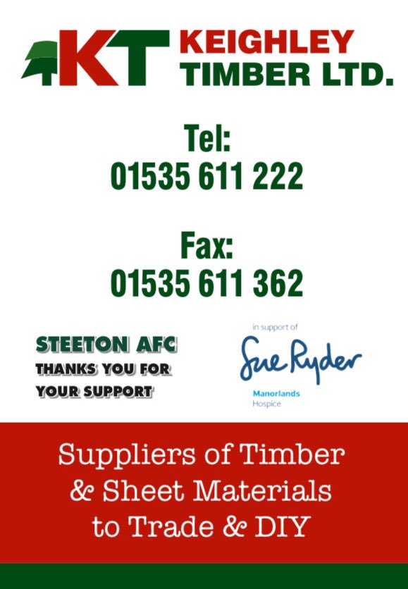 Steetonfc's tweet photo. MANORLANDS SPONSOR| Today’s @SRManorlands sponsor is @KeighleyTimber - many thanks to them for their generosity https://t.co/MQdT8F1qWS