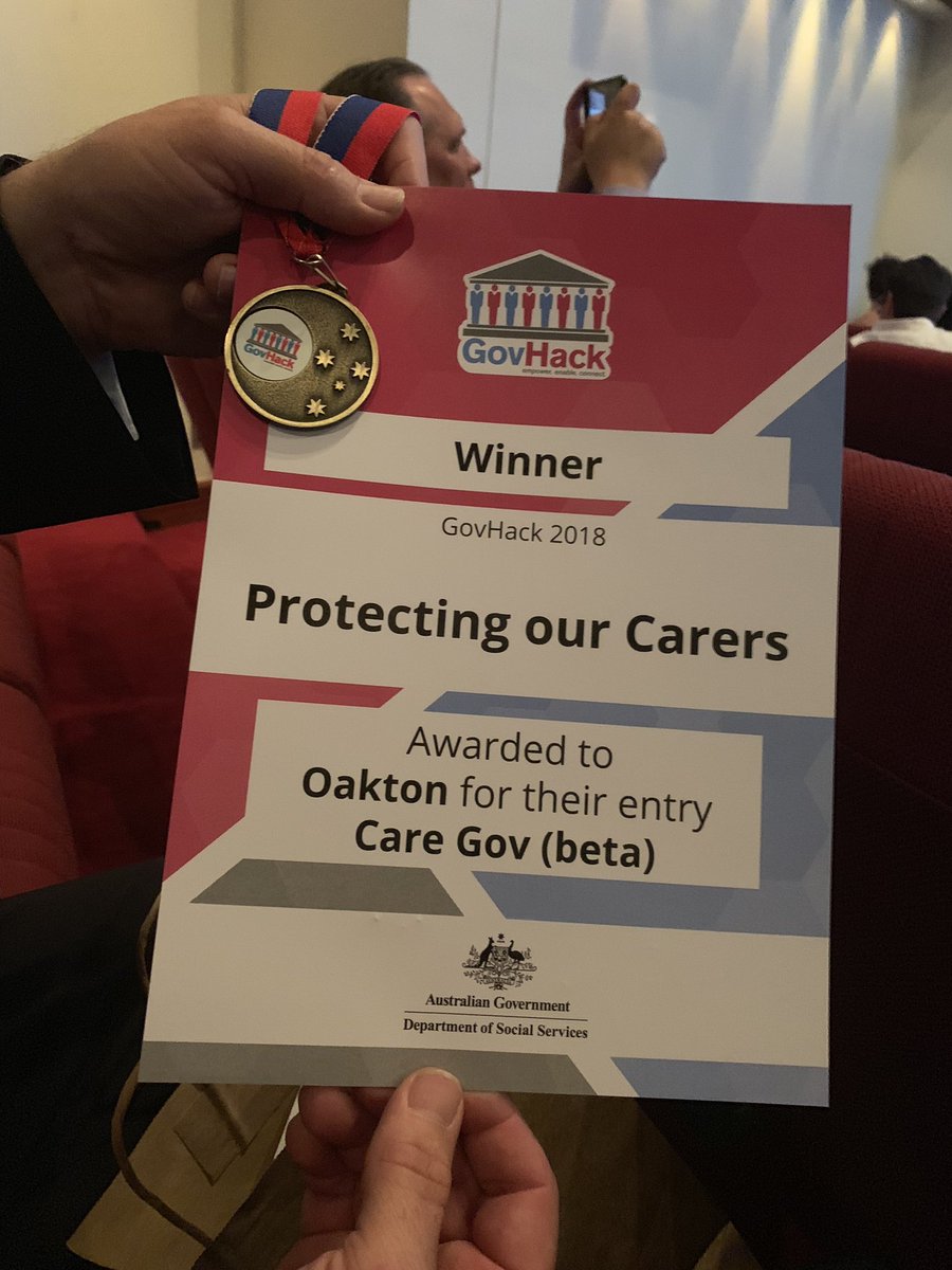 dohara's tweet photo. we won the thing @pdrakebrockman #govhack #govhack2018 https://t.co/1d3GiUAozV