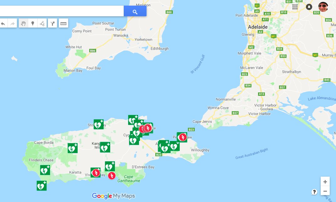 HeartSafeKI's tweet photo. How cool is this?  Australia’s first HeartSafe community - Kangaroo Island now has over 30 Public Access Defibrillators and >20% trained CPR responders https://t.co/yE0LlXa6NQ https://t.co/LlgKOneha0