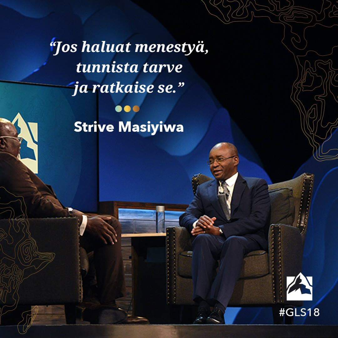 GLS_Suomi's tweet photo. “Jos haluat menestyä, tunnista tarve ja ratkaise se.” –Strive Masiyiwa #GLS18 Tampere https://t.co/xvhWHO383G