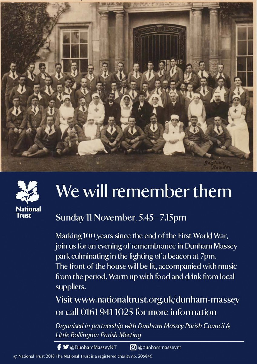 #Armistice100 event on Sunday <a href="/DunhamMasseyNT/">Dunham Massey National Trust</a> in partnership with @DunhamPc <a href="/LittBollington/">Little Bollington</a> <a href="/littleheathshop/">Little Heath Farm</a>, local residents &amp; schools to light a Beacon and remember those locally who made the ultimate sacrifice #Bowdon #DunhamMassey #altrincham #Warburton #Hale #Broadheath