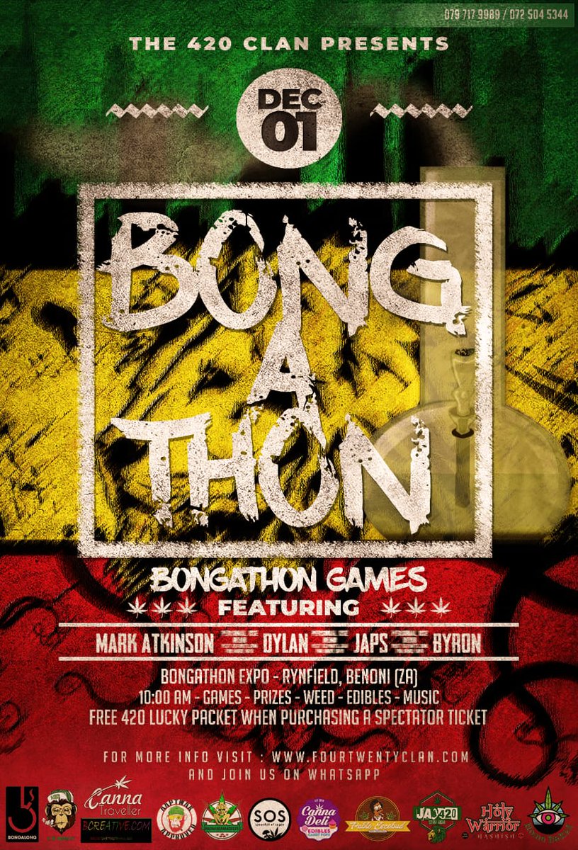 Don't miss this amazing event brought to you by the #420clan. 1 Dec. #dagga #cannabis #cannatraveller #cannabissa #thc #cbd #cannabiscommunity #sativa #indica #travel #destination #growyourown #bongathon2018