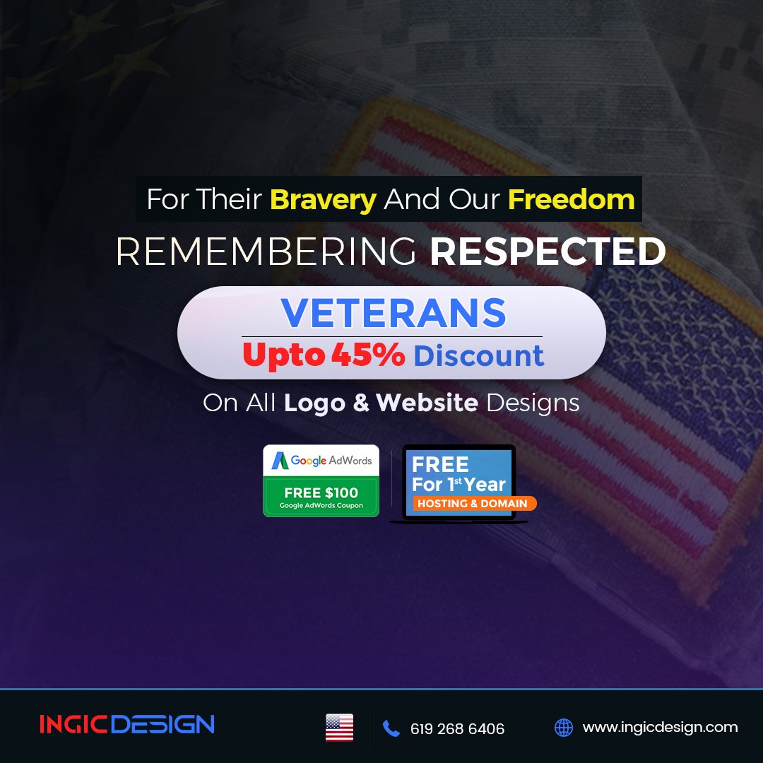 ingicdesign's tweet photo. We are proud to announce our Veteran's Day Campaign by offering every American an easy way to build their business identity from scratch.

Reserve the offer today → https://t.co/RloegmskW5

#VetaransDay #USA #GraphicDesign #WebDesign #LogoDesign #Animation #Branding https://t.co/xqMjnJni9w