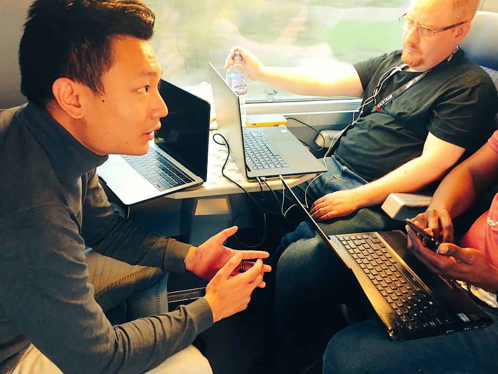 hackpartners's tweet image. The #EUtrain was too busy to tweet last night! V early start and speeding all the way to @DB_Bahn SkyDeck in #Frankfurt for a full afternoon of hacking. Teams already well into it on the train! #HackTrain5