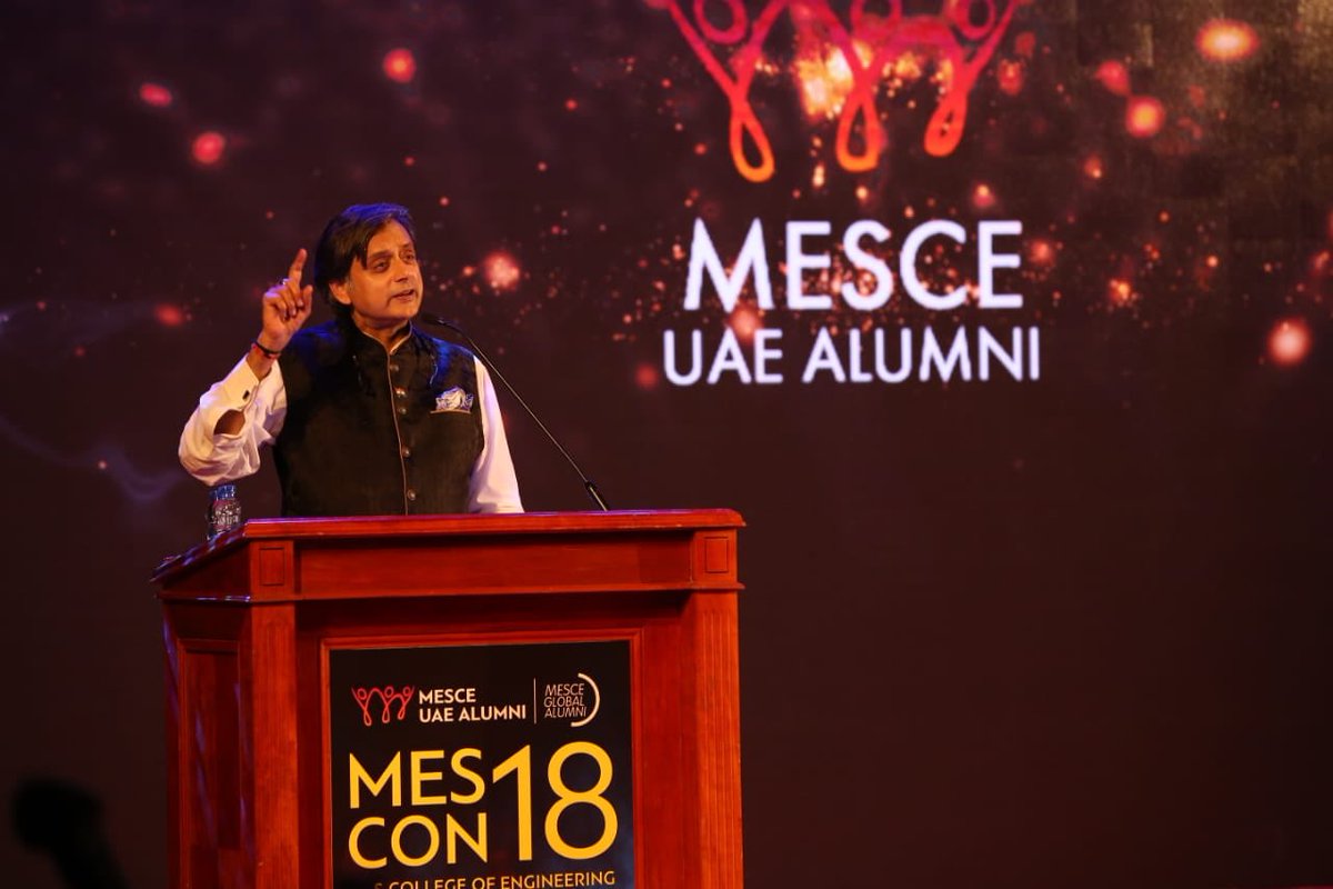 ShashiTharoor's tweet photo. My address to the UAE alumni of MES College of Engineering on Innivation in India https://t.co/V92HqYtwlk