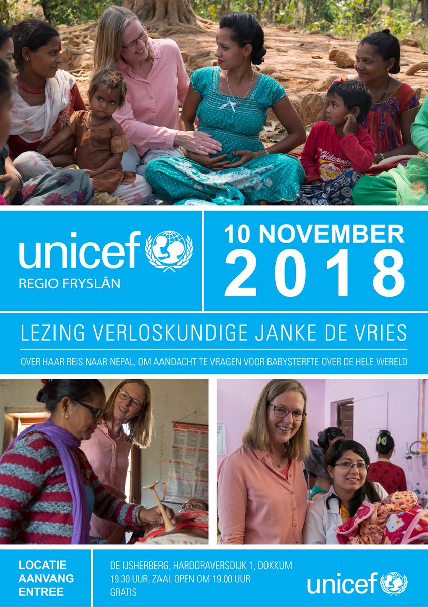 Fryslan4Unicef's tweet photo. Nog niets te doen vanavond? Verloskundige Janke de Vries vertelt in Dokkum over geboortezorg in Nepal. 

Zij was daar voor @UNICEFnl om aandacht te vragen voor kindersterfte #babys #geboorte #kindersterfte 

zaterdag 10-11 • 19.30 uur • inloop 19.00 • @ijsherberg • Dokkum https://t.co/d4rE6sCZxT
