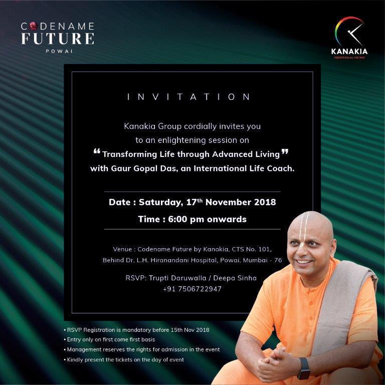 kanakia_spaces's tweet photo. Gaur Gopal Das, an international life coach and motivational speaker is coming to #Kanakia #CodenameFuture in #Powai to enlighten you on the ‘’Transformation of Life through Advanced Living’’. Make sure you do your RSVP to be there: https://t.co/j1C1C6TvQm
MahaRERA: P51800018007 https://t.co/dukcSgweRO