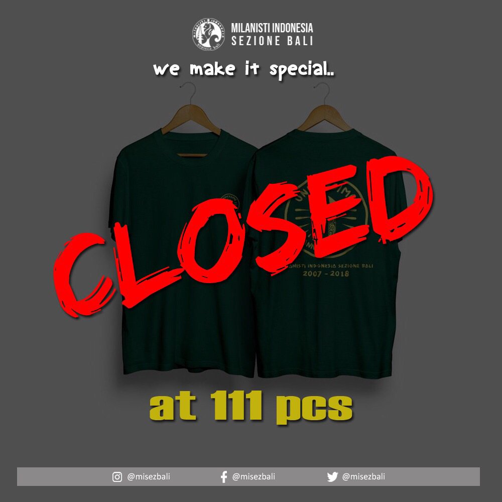 MIsezBali's tweet photo. Produksi T-Shirt Undicesimo MIsezBali  kami tutup lebih awal di angka 111 pemesan.
Terima kasih kepada 111 pemesan istimewa.
Grazie ragazzi
#MiSezBali #Anniversario11 #Undicesimo #UltrasNgawak #MilanistiIndonesia https://t.co/ceX3l43sck