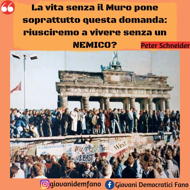 GiovaniDemFano's tweet photo. 9 Novembre 1989. Cadeva il muro di Berlino, e il simbolo della divisione e del rifiuto del confronto divenne simbolo di pace, libertà e unione dei popoli. La storia ci regala questi doni, noi abbiamo il dovere di difenderli! Viva l'Europa! 
#Europa #ue #libertà #trinceagd #GDFano https://t.co/vHdLSFwYKG