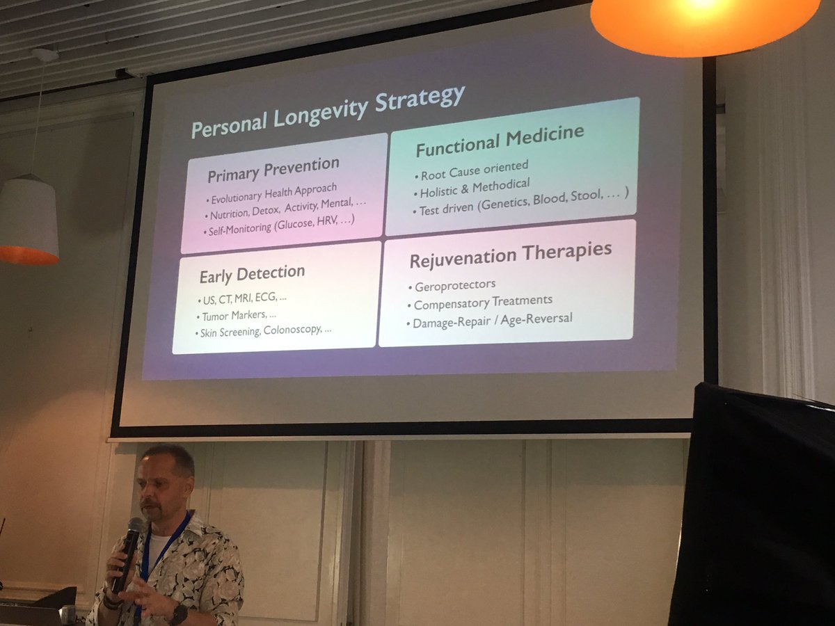 AndreaBMaier's tweet photo. Michael Greve, CEO at Forever Healthy Foundation explaining the personal #longevity strategy at the #EHA2018: most important are functional and #rejuvenation therapies - his statement: lots of interventions are already available and not being used yet. Maximise #healthspan! https://t.co/DNpKNyHyP1