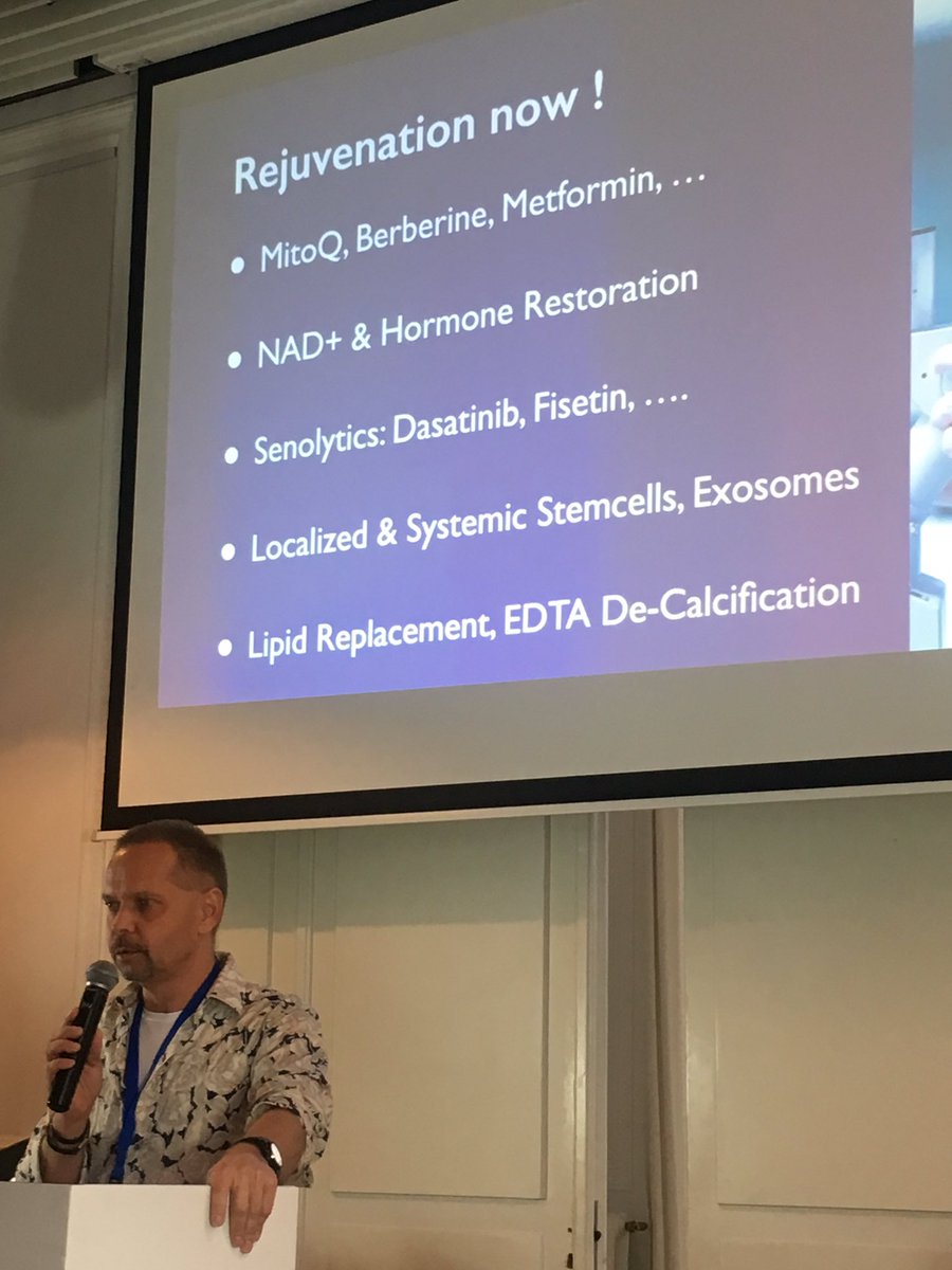 AndreaBMaier's tweet photo. Michael Greve, CEO at Forever Healthy Foundation explaining the personal #longevity strategy at the #EHA2018: most important are functional and #rejuvenation therapies - his statement: lots of interventions are already available and not being used yet. Maximise #healthspan! https://t.co/DNpKNyHyP1