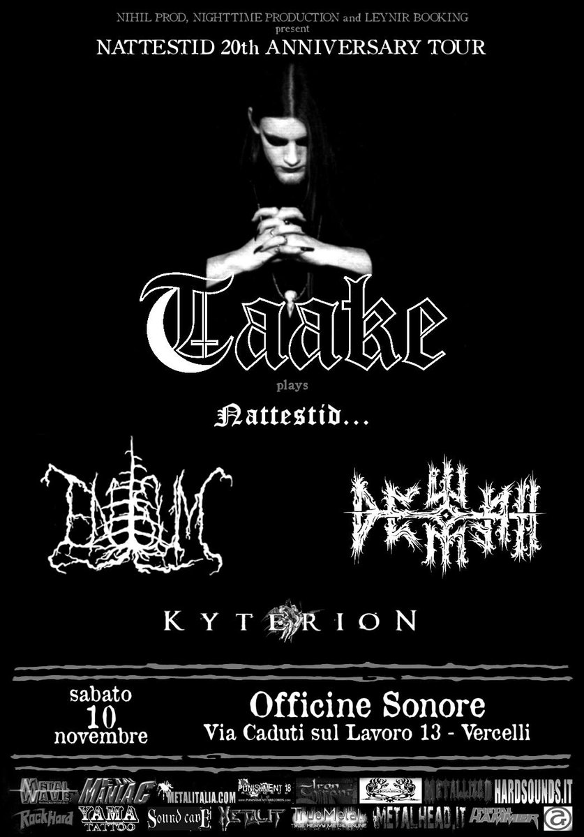 patriciathomas's tweet photo. Live today:  Final show on this very special TAAKE tour takes place tonight at the Officine Sonore, Vercelli, Italy 
@DarkEssenceRec #Taake #Nattestid https://t.co/rUkOicRfOJ