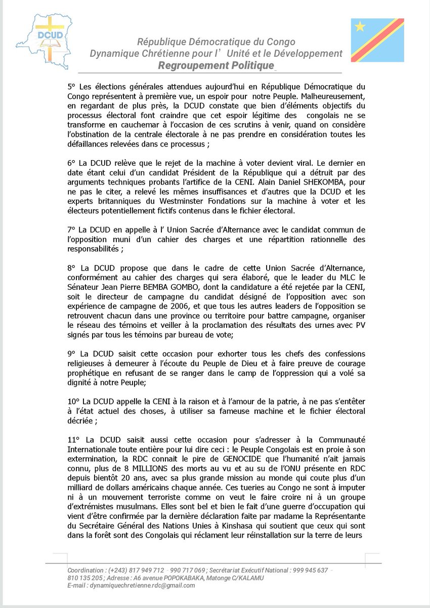 DCUD_RDC's tweet photo. #RDC 
DÉCLARATION DE LA DYNAMIQUE CHRÉTIENNE POUR L'UNITÉ ET LE DÉVELOPPEMENT https://t.co/Z6vA7yqTnc
