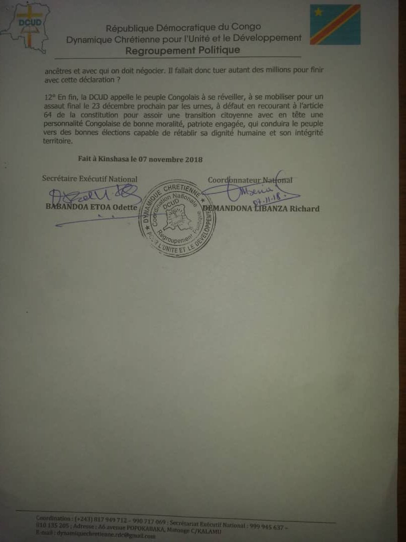 DCUD_RDC's tweet photo. #RDC 
DÉCLARATION DE LA DYNAMIQUE CHRÉTIENNE POUR L'UNITÉ ET LE DÉVELOPPEMENT https://t.co/Z6vA7yqTnc