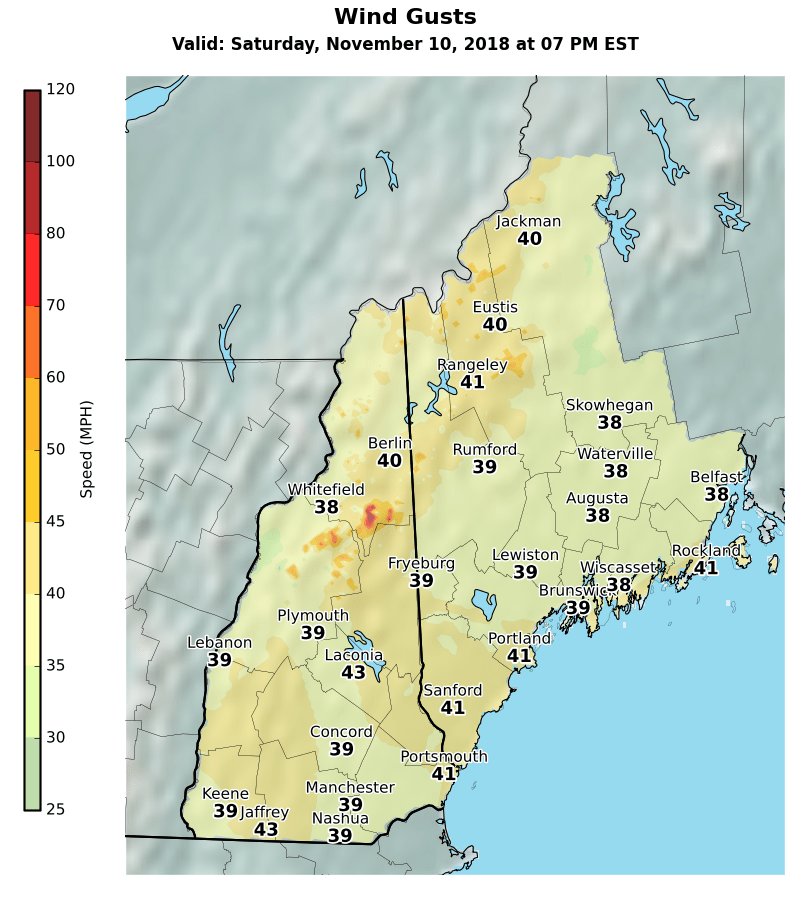 Strong winds will develop behind departing low pressure this afternoon and evening. Wind gusts of 30 to 40 mph are expected.