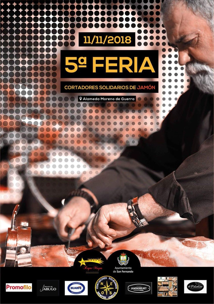 Sfdoturismo's tweet photo. Recordad que mañana domingo tenéis una cita en la Alameda Moreno de Guerra, la 5ª Feria de Cortadores Solidarios de Jamón. Además de disfrutar de un buen jamón, podéis colaborar con una buena causa para que ningún niño se quede sin juguetes estas Navidades.

#turismosanferndo https://t.co/OnLCpuF3Xy