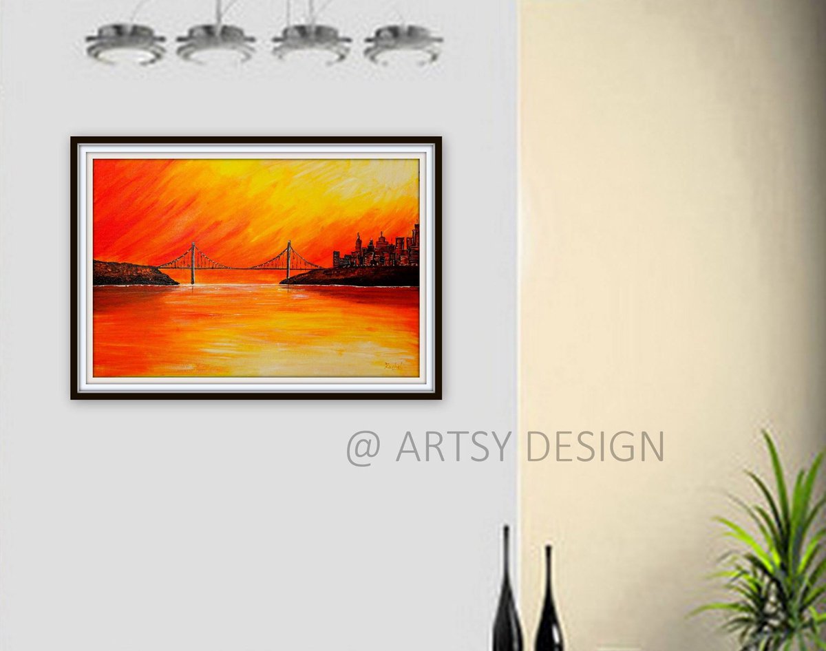THE GOLDEN SKY
Golden sky over the Golden Gate bridge, San Francisco... the beautiful city !!!!
Original hand painted artwork by Rachel.
Shop Contact : artsydsn@gmail.com