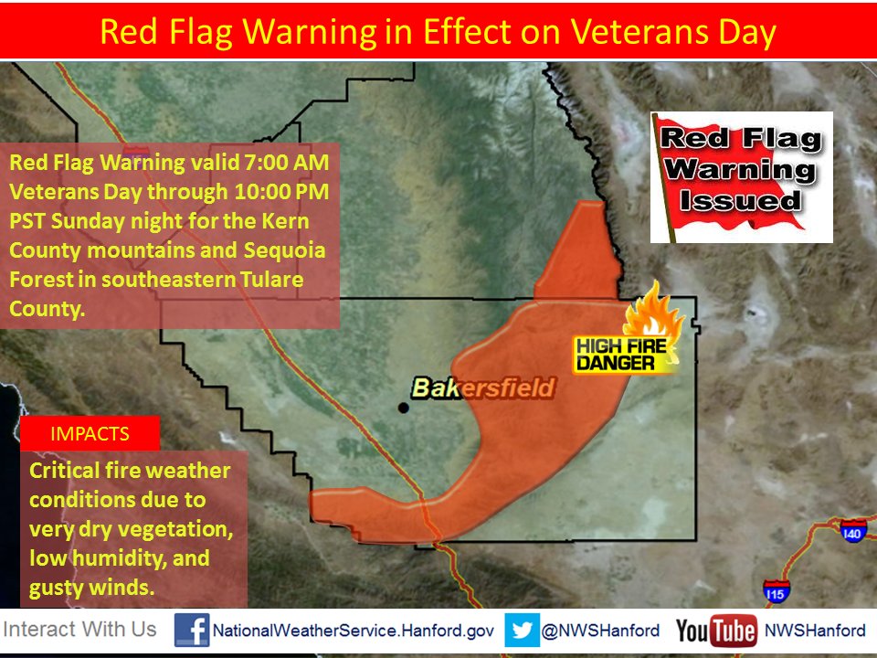 Red Flag Warning now in effect for Veterans Day from 7 AM - 10 PM due ...