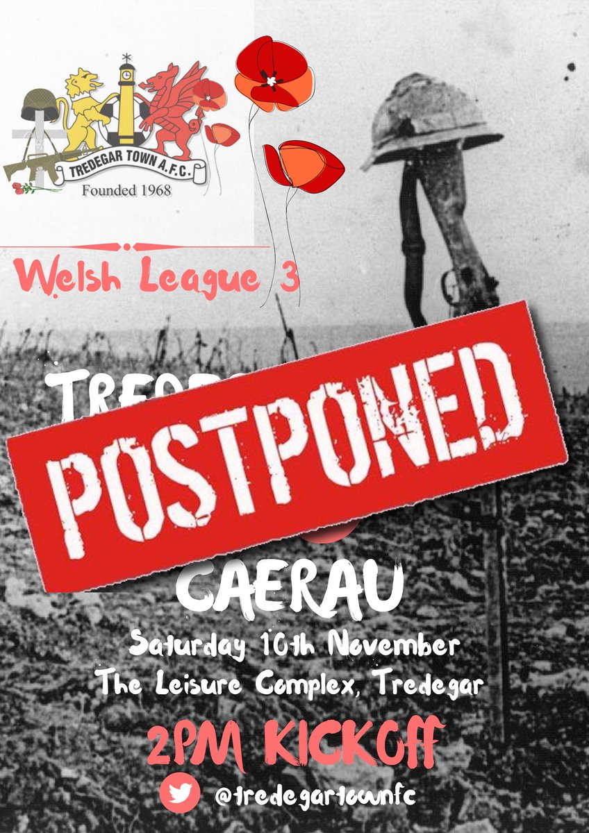 TredegarTownFC's tweet image. **GAME OFF**

Today’s game against @caeraufc has fallen foul of the rain and will be rearranged for later in the season. We host @ChepstowTownAFC next weekend at the Leisure Complex at 2pm.