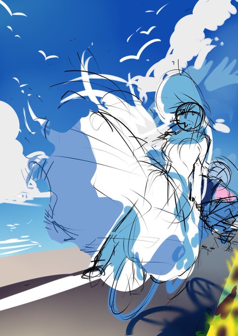 暇なんでメイキング2回目
途中経過で残ってた画像のみでやるよ!
①ラフ
この絵はしっかり描かなきゃ途中でわかんなくなるって思ってラフも2段階くらい作ってる
特に色が難しいなって感じたので大ラフから色付き 