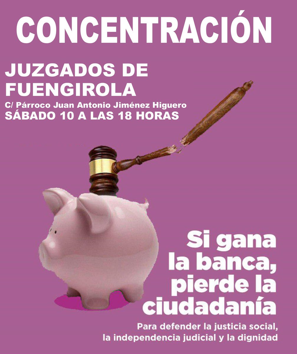 EquoFuenMijas's tweet photo. "CONTRA LOS ABUSOS DE LA BANCA" nos vemos en los juzgados de #Fuengirola a las 18h https://t.co/YrYcAtsniY